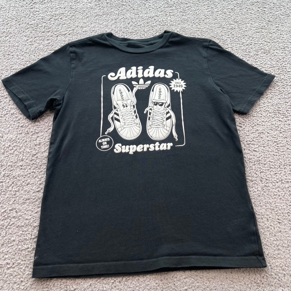 Adidas Superstar Graphic T-Shirt Black Women Size M Always On Time Trefoil
